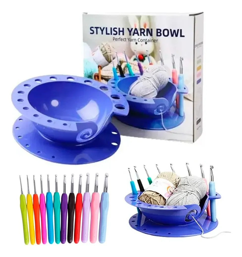 Cuenco para ovillos con set de crochet – organizador de lana