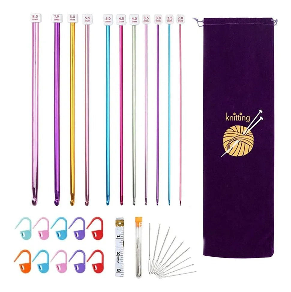 Set de crochet tunecino – 11 ganchillos y accesorios con estuche