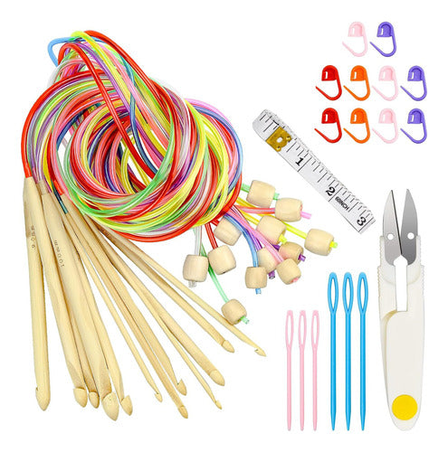 Set de crochet tunecino de bambú – 12 piezas de 110 cm