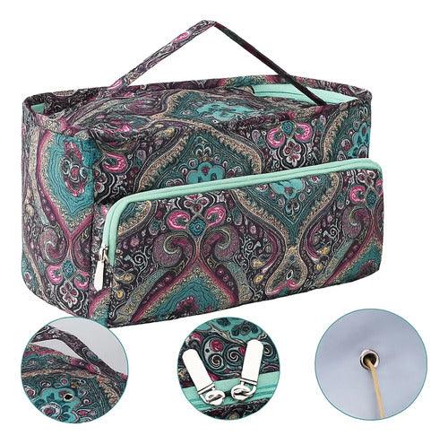 Bolso Organizador Porta Tejido Lanas Palillos Y Crochet Rosa