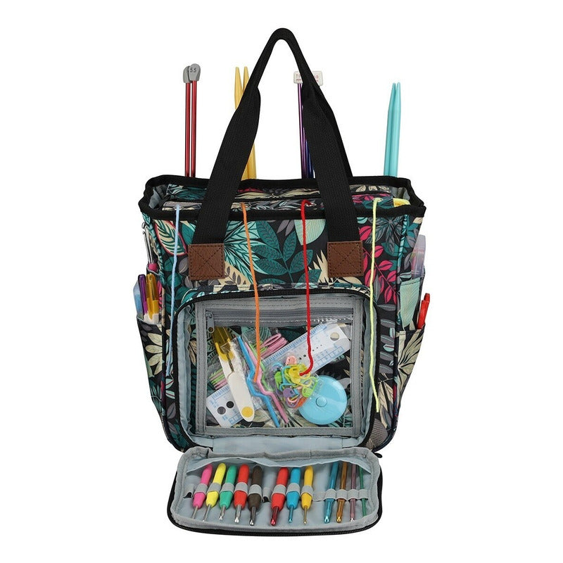 Bolso Porta Tejidos Lana Palillos Crochet Tipo Cartera