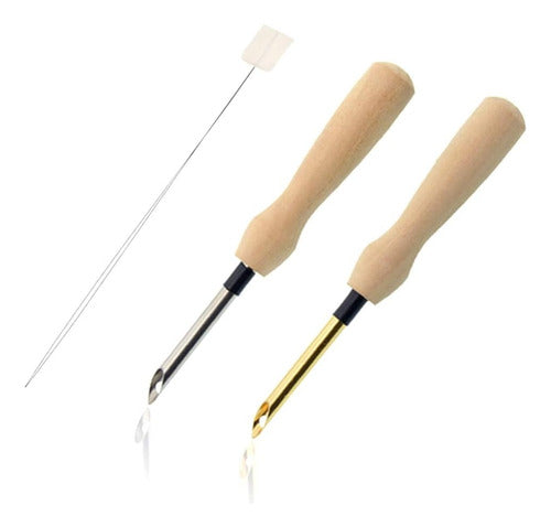 Pack 2 Agujas Mágicas Mango Madera 5mm + Enhebrador