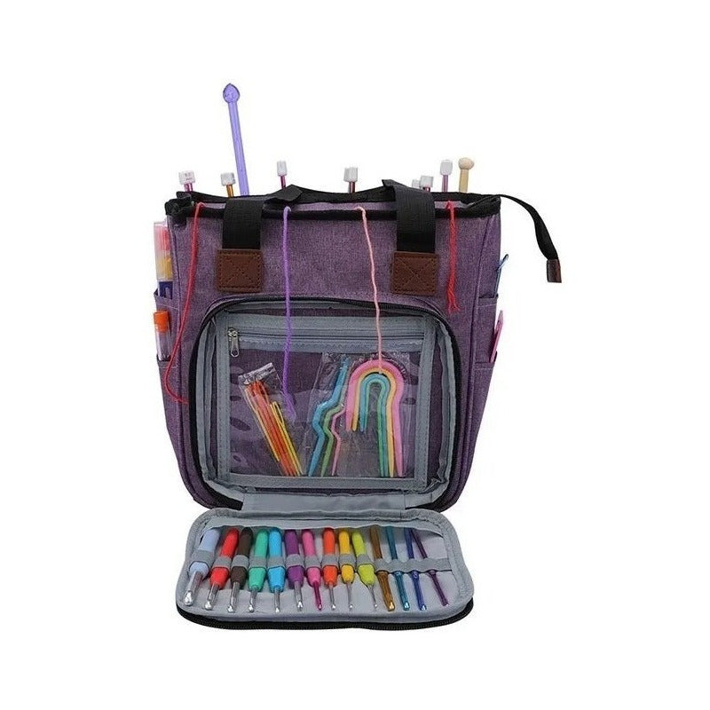 Bolso Porta Tejidos Lana Palillos Crochet Tipo Cartera