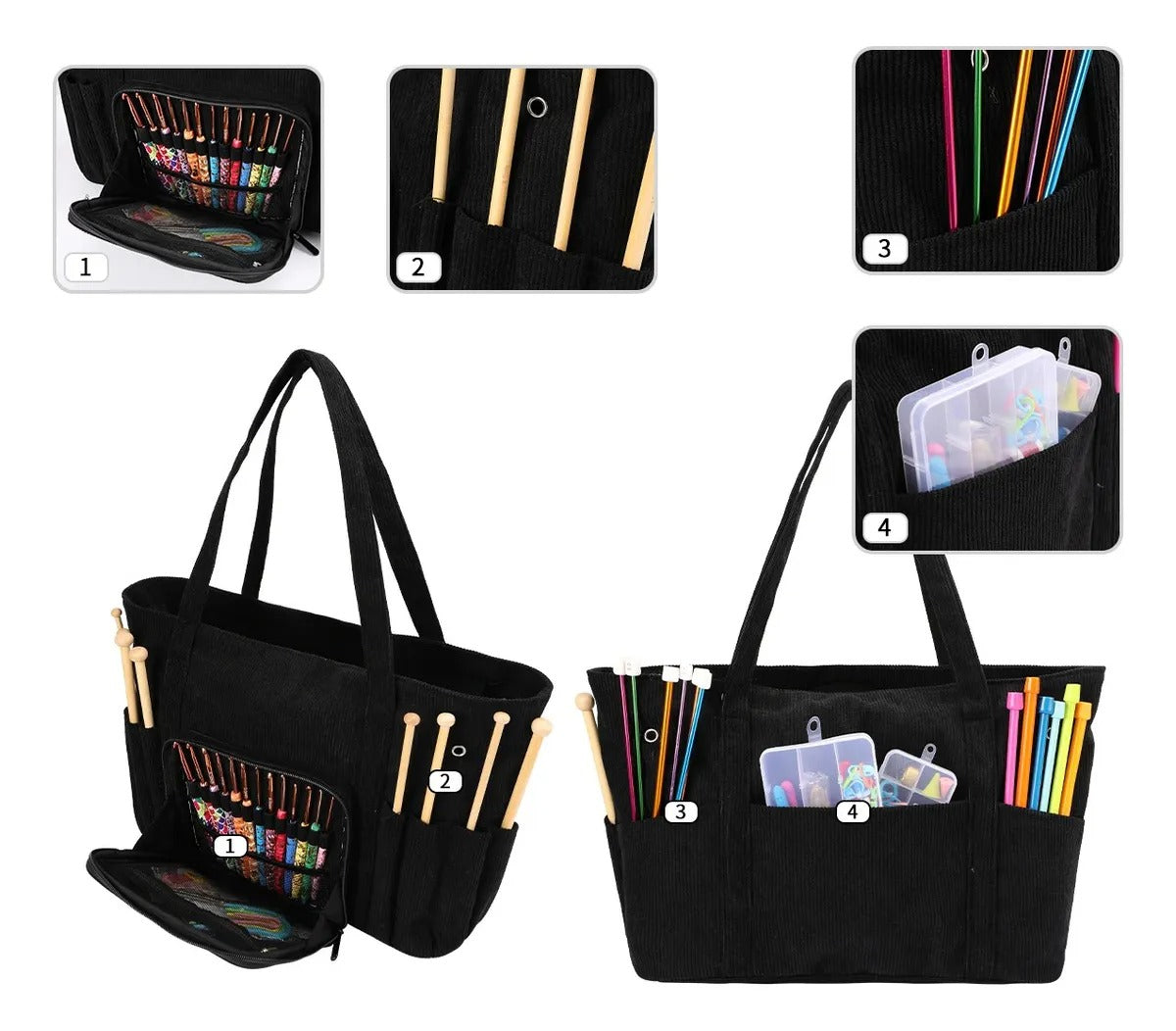 Bolso Organizador Para Tejido Lanas Crochet Y Palillos