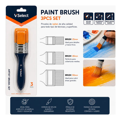 Set 3 Pinceles Planos 25 40 50 Mm Para Pintura