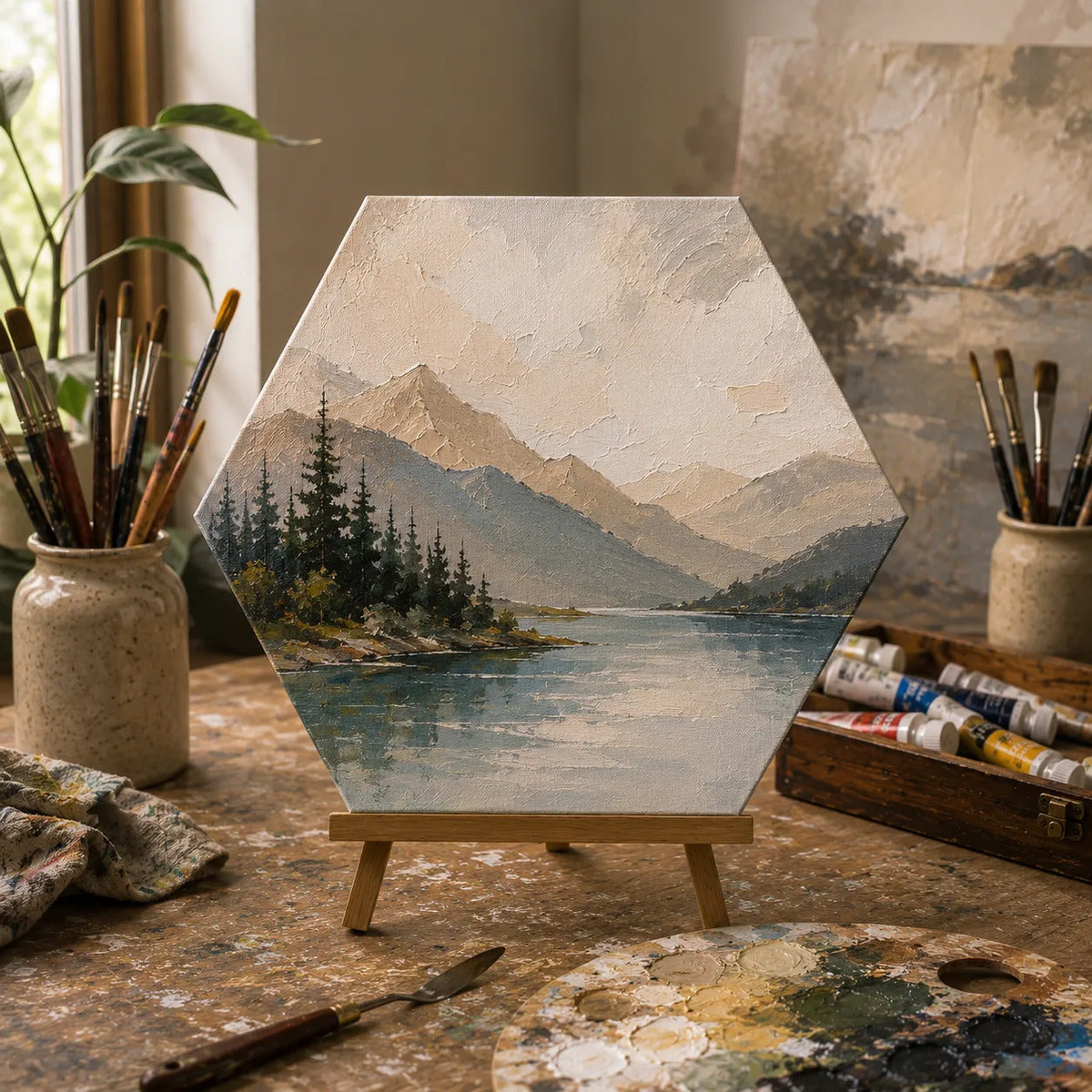 Set 5 Bastidores Hexagonales 40cm Para Pintura Canvas 280g