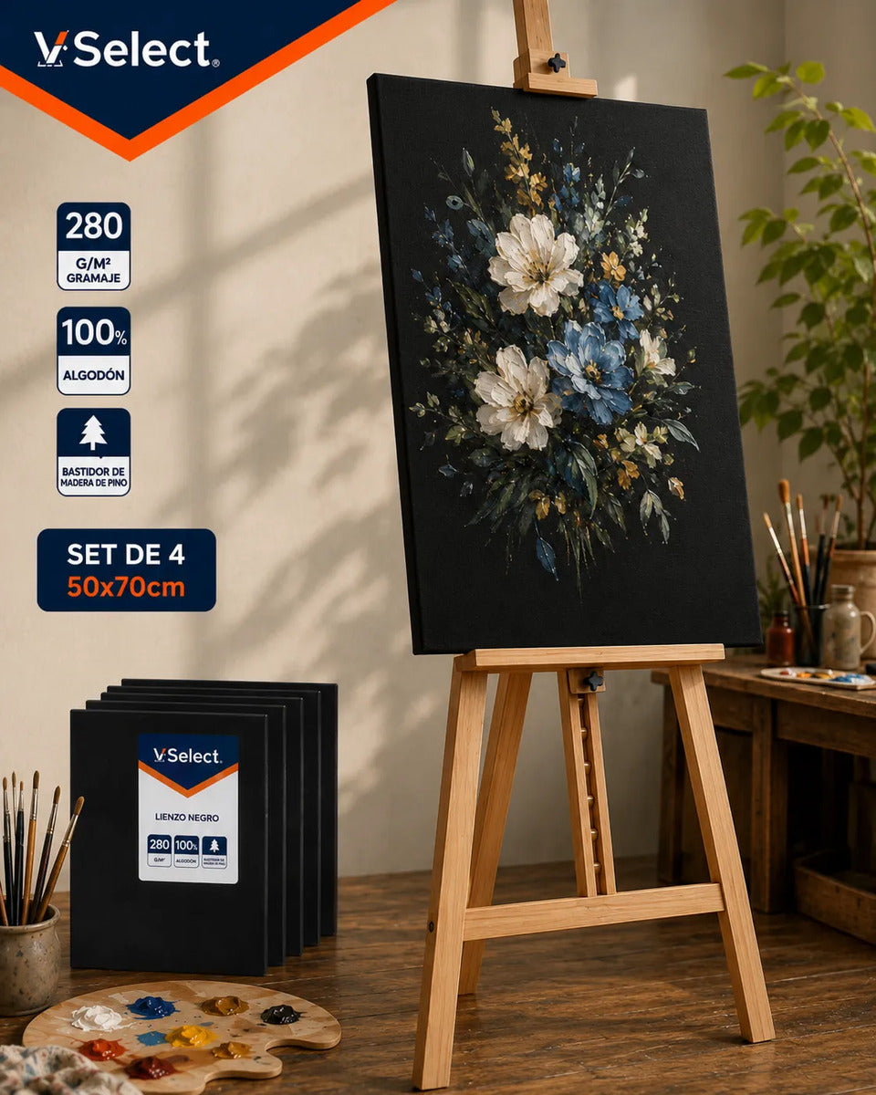 Set 4 Bastidores Para Pintar Lienzo De Tela Negra 50x70cm