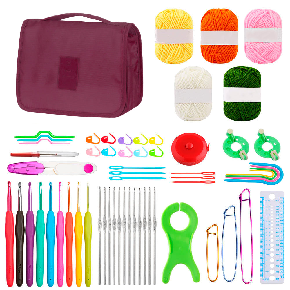 Set de tejido completo – crochet y lanas con estuche organizador