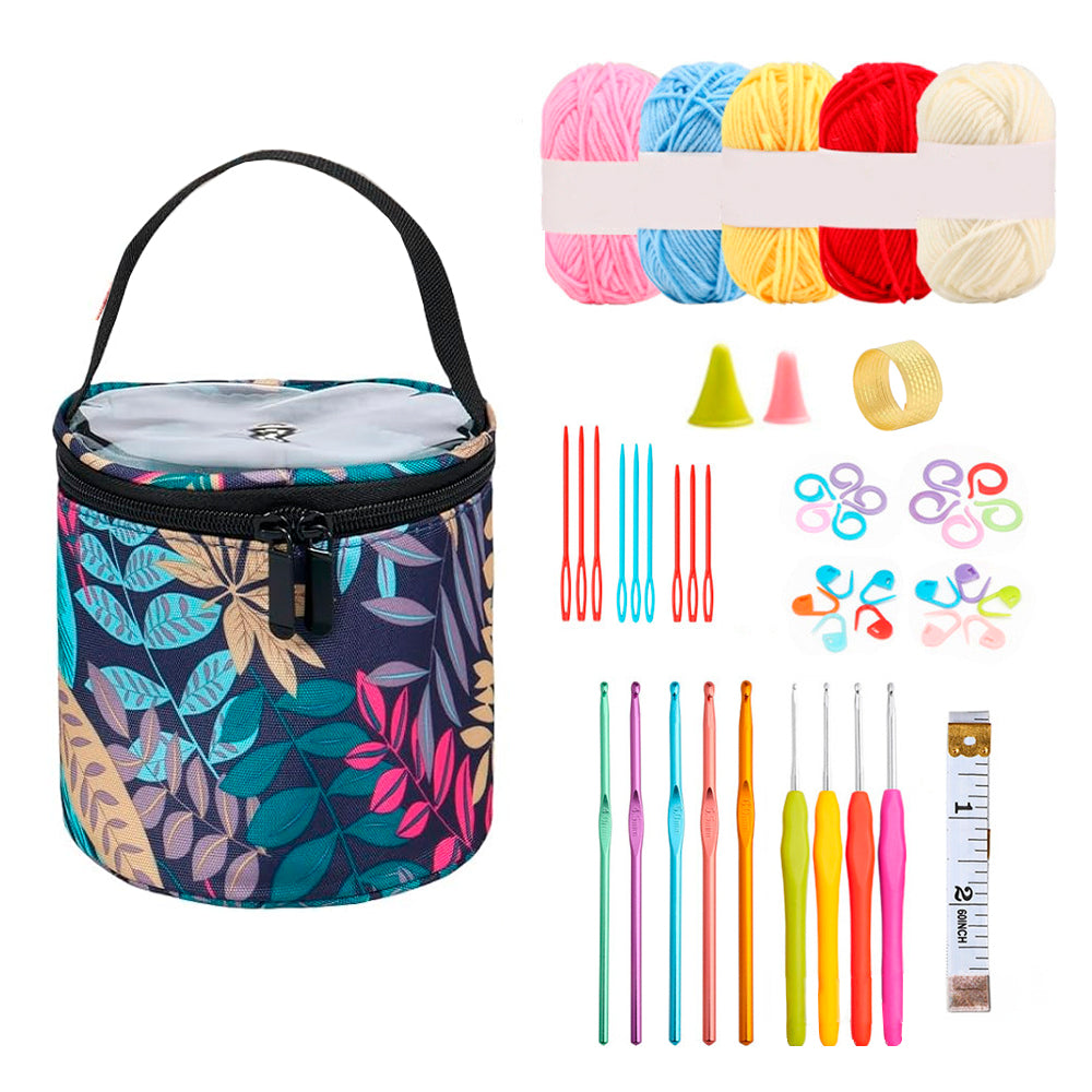 Kit portátil de crochet con ovillos y herramientas