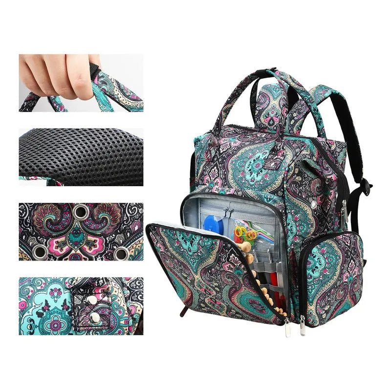 Bolso Mochila Para Tejidos, Crochet, Lanas Y Accesorios - Baúl de Ayün