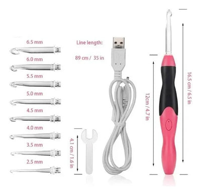 Set De Crochet Con Luz Led 9 Cabezales Recargable Por Usb