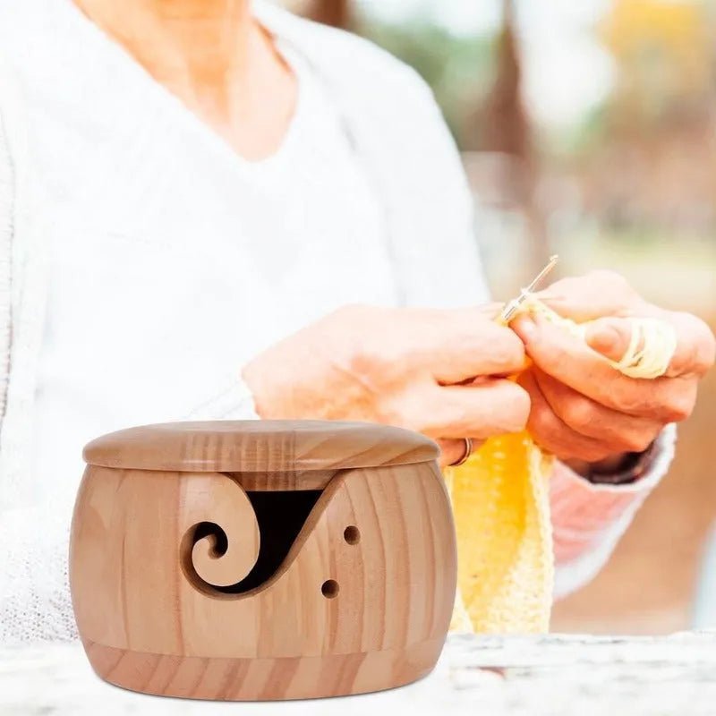 Cuenco De Madera Porta Ovillos de Lana Para Tejedoras - Baúl de Ayün