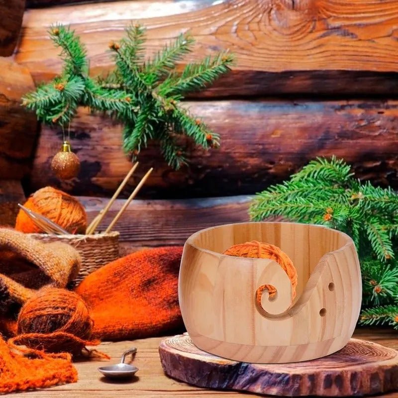 Cuenco De Madera Porta Ovillos de Lana Para Tejedoras - Baúl de Ayün