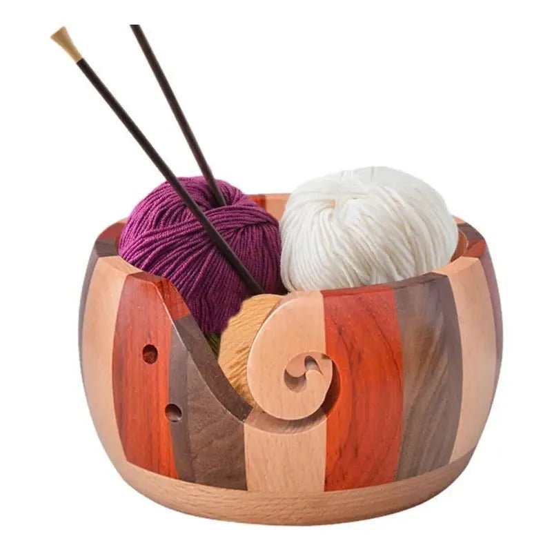 Cuenco De Madera Tricolor Porta Ovillos Lana Hilo Para Tejer - Baúl de Ayün