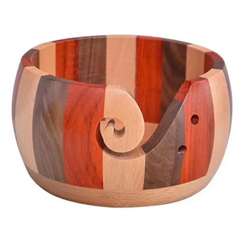 Cuenco De Madera Tricolor Porta Ovillos Lana Hilo Para Tejer - Baúl de Ayün