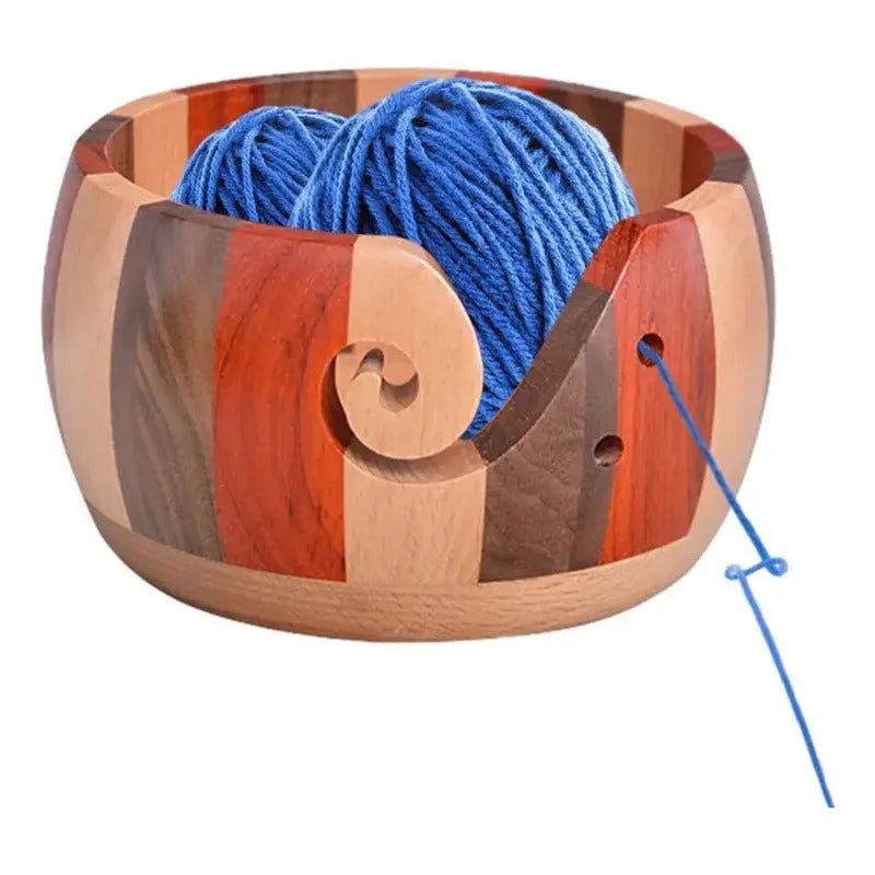 Cuenco De Madera Tricolor Porta Ovillos Lana Hilo Para Tejer - Baúl de Ayün