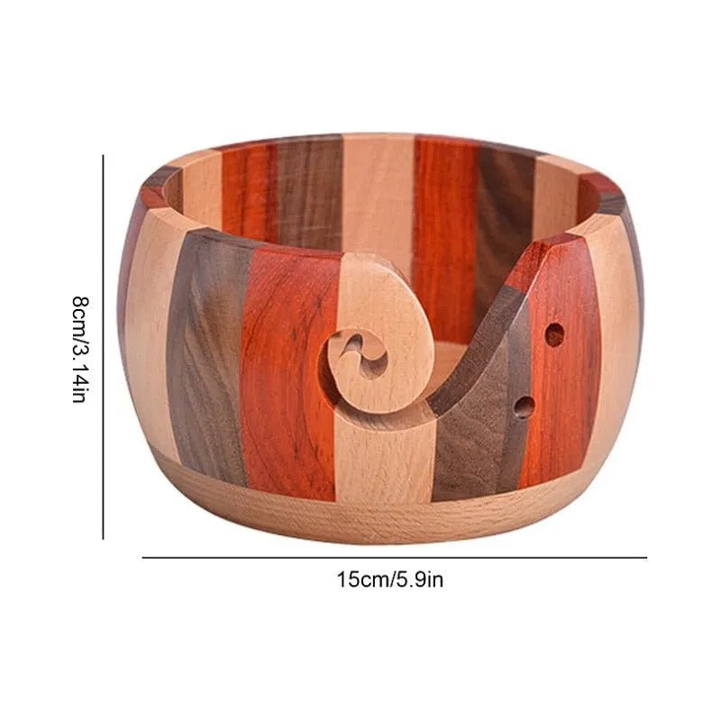Cuenco De Madera Tricolor Porta Ovillos Lana Hilo Para Tejer - Baúl de Ayün
