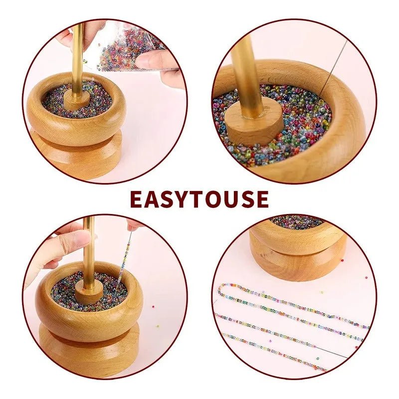 Cuenco Para Hilar Mostacillas Mostacillero De Madera Grande - Baúl de Ayün