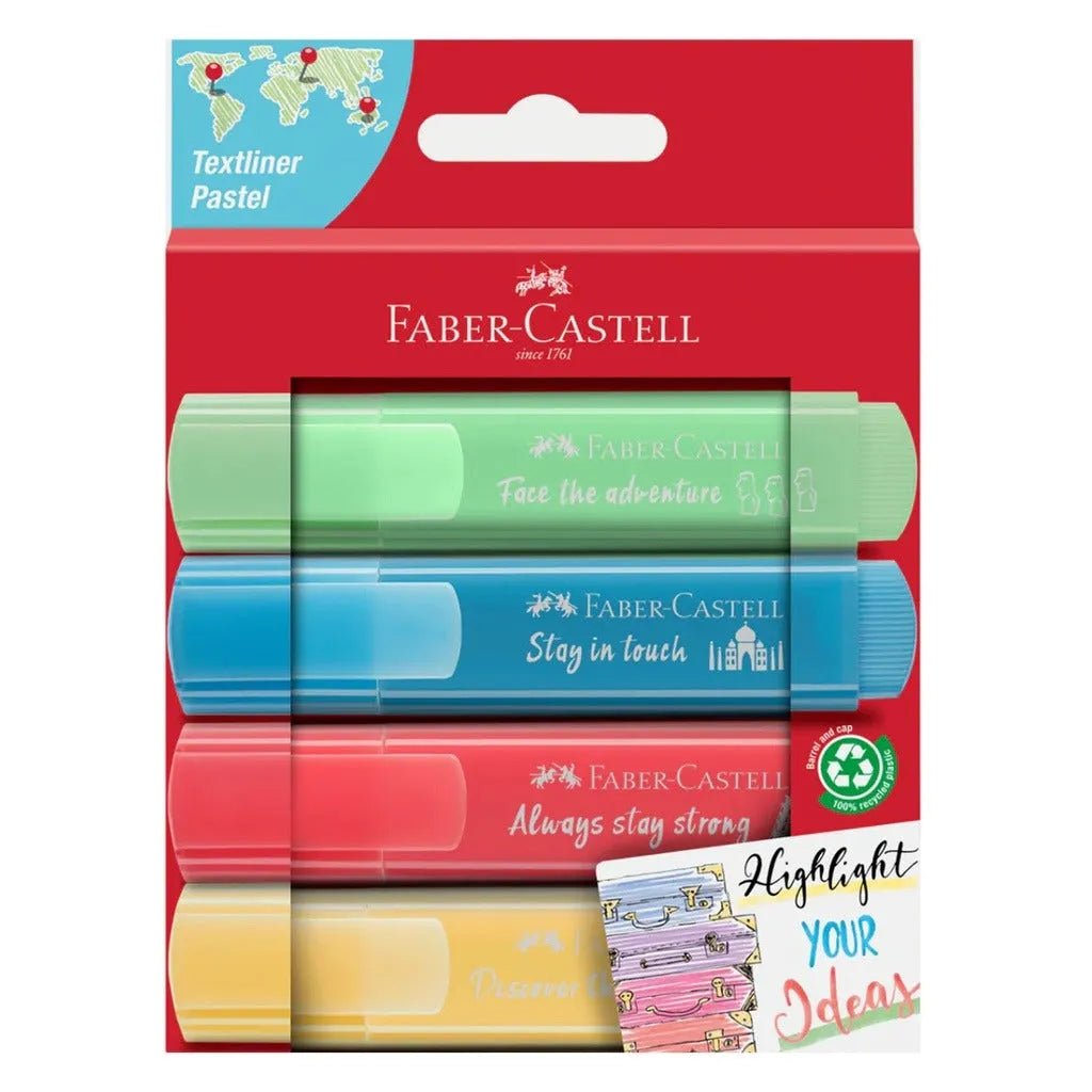 Faber Castell Set 4 Destacadores TL 46 Pastel Edición Viajes - Baúl de Ayün