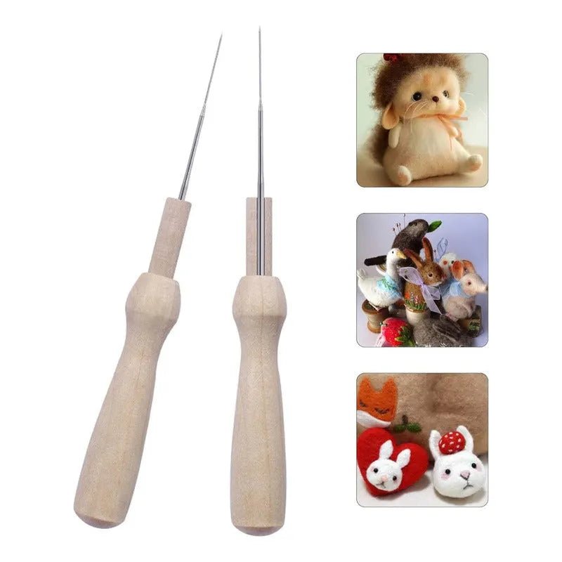 Pack 5 Agujas Para Fieltro Vellon Con Mango De Madera - Baúl de Ayün
