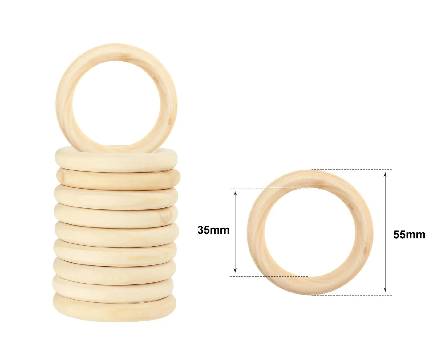 Pack de 10 argollas de madera 55mm para manualidades - Baúl de Ayün