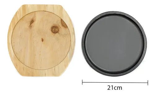 Plancha Plato De Hierro Fundido 21cm Con Base Madera - Baúl de Ayün