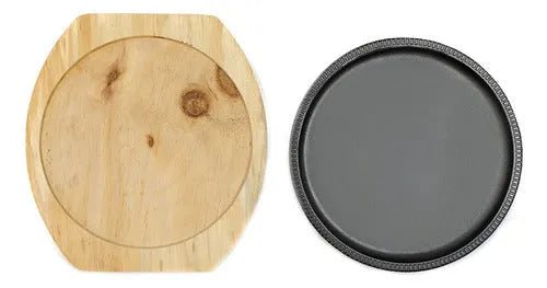 Plancha Plato De Hierro Fundido 21cm Con Base Madera - Baúl de Ayün