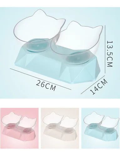 Plato Doble Para Mascotas Con Forma De Gato - 3 Colores - Baúl de Ayün