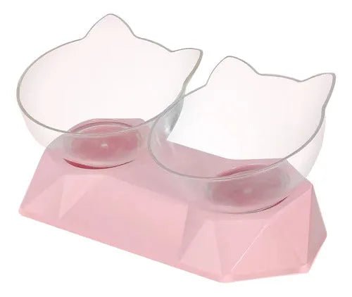 Plato Doble Para Mascotas Con Forma De Gato - 3 Colores - Baúl de Ayün