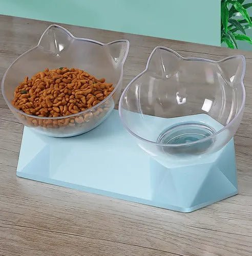 Plato Doble Para Mascotas Con Forma De Gato - 3 Colores - Baúl de Ayün