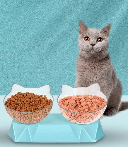 Plato Doble Para Mascotas Con Forma De Gato - 3 Colores - Baúl de Ayün