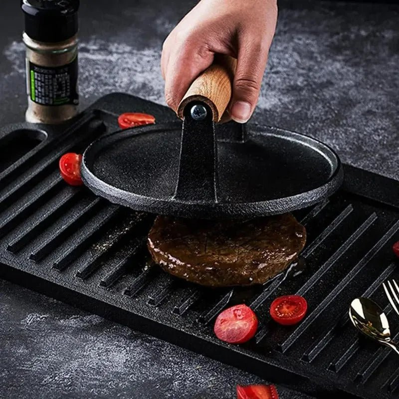 Prensa De Hierro Fundido Para Hamburguesas Carnes 18cm Smash - Baúl de Ayün