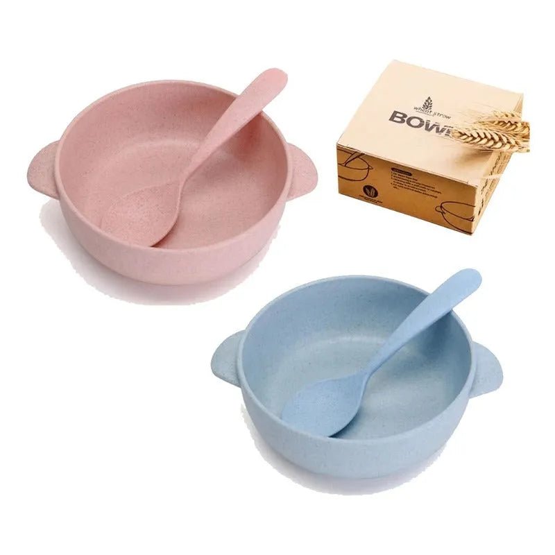Set 2 Platos Bowl + Cuchara De Fibra De Bambú Para Bebé - Baúl de Ayün