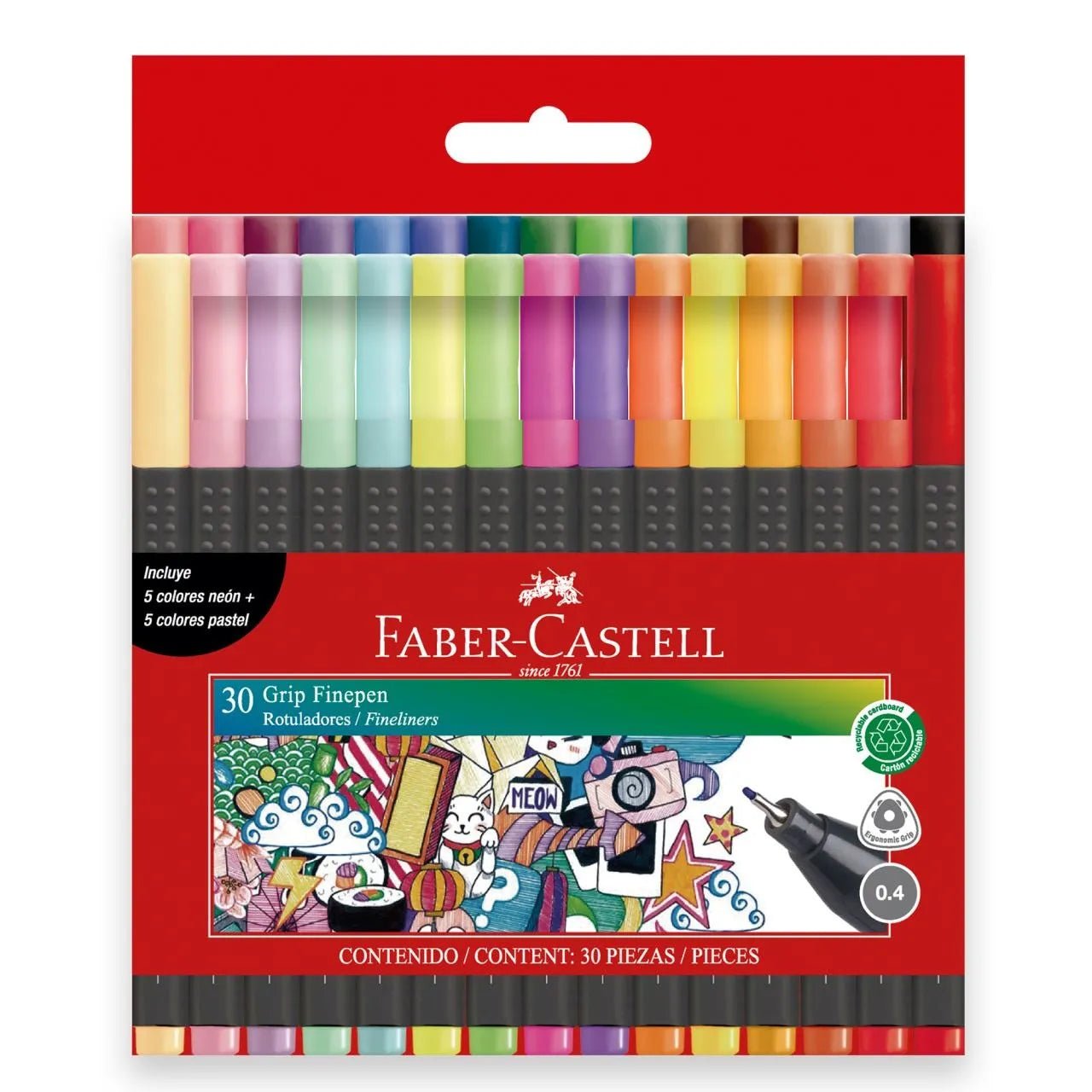 set 30 marcadores faber castell grip finepen punta fina