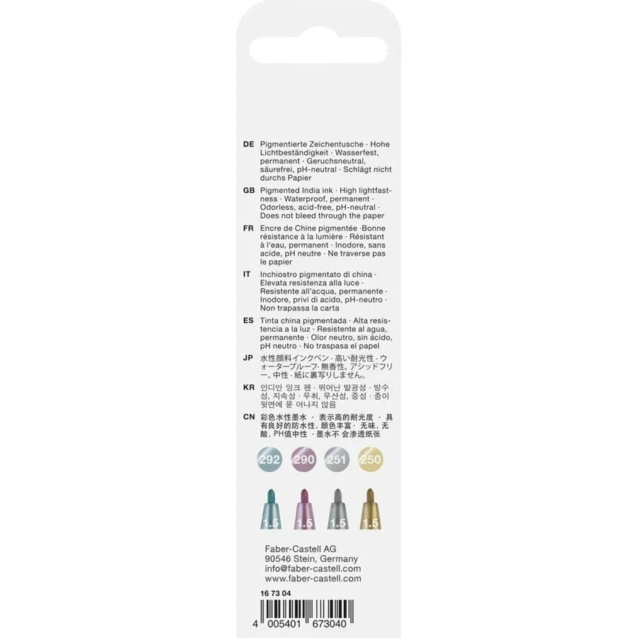 Set 4 marcadores metálicos Pitt Artist Pen Metallic Lettering Faber Castell - Baúl de Ayün