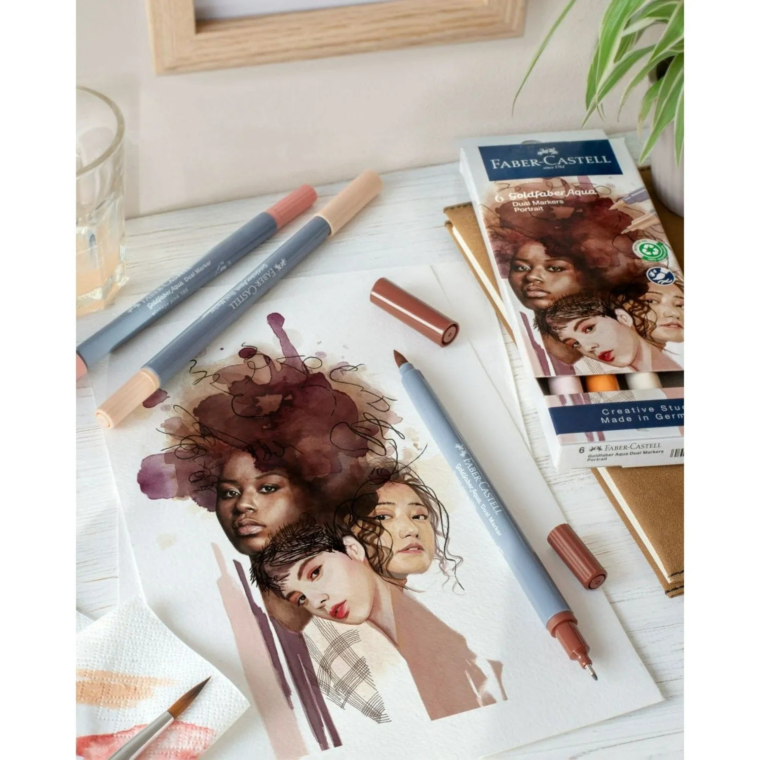 Set 6 Marcadores Goldfaber Aqua Dual Retrato Faber Castell - Baúl de Ayün