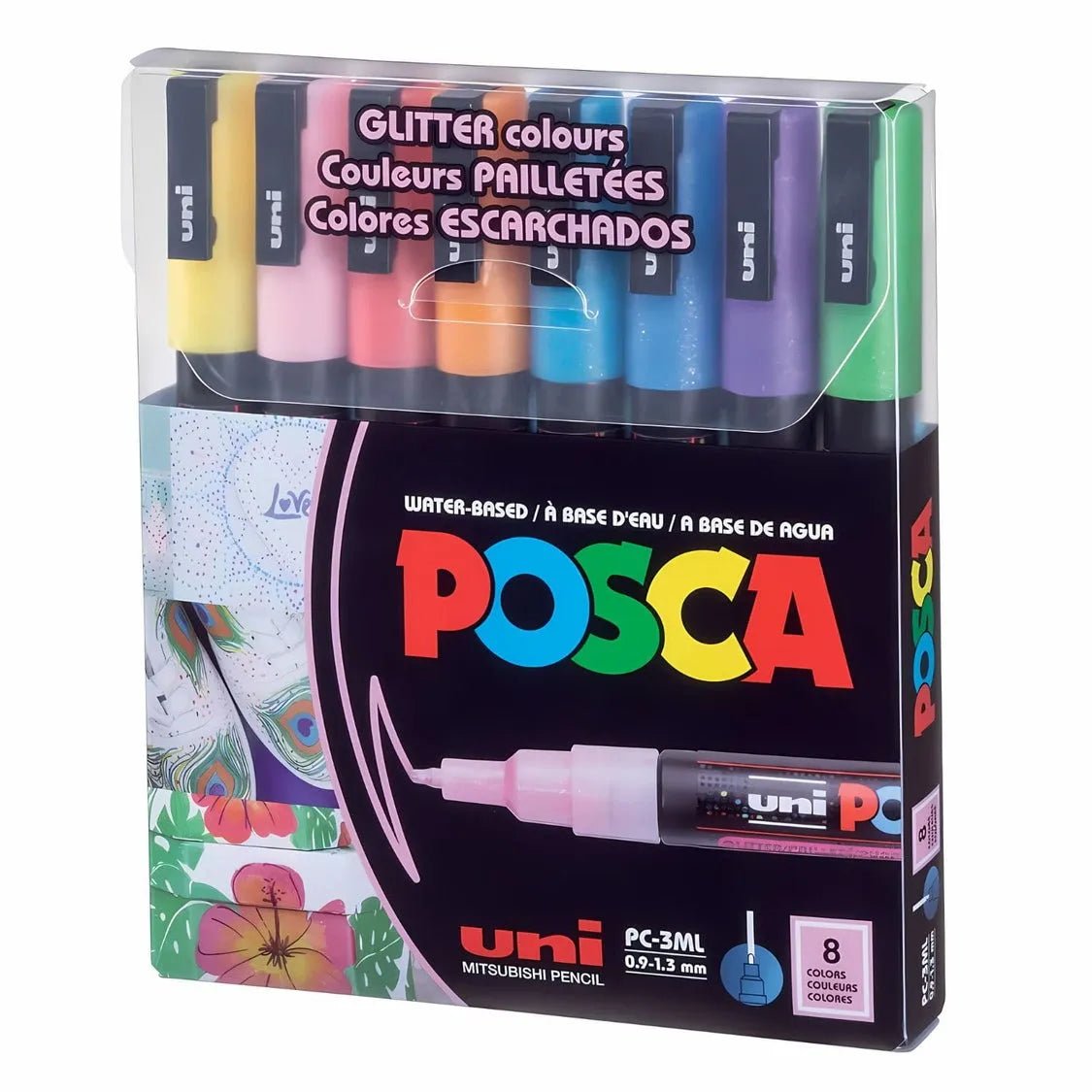 Marcadores POSCA 3M glitter – set de 8 colores brillantes