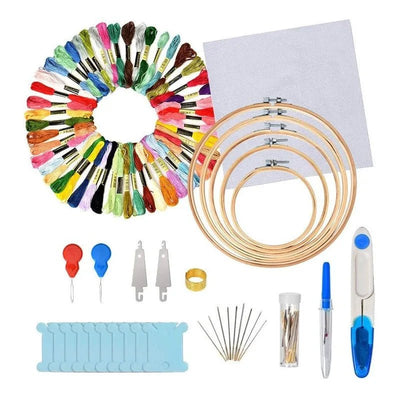 Set Bordado 50 Hilos, Telas, Agujas, Bastidores Y Mas - Baúl de Ayün