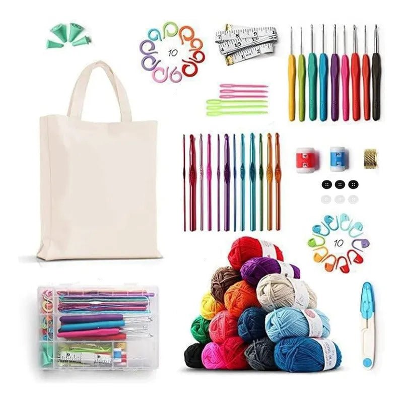 Set Completo De Crochet Accesorios Y Lanas + Tote Bag 79 Pcs - Baúl de Ayün