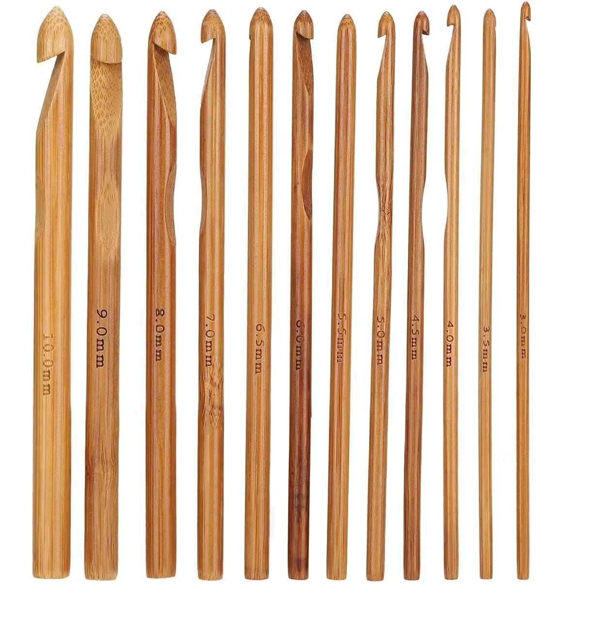 Set De 12 Crochet Bambu Madera (3mm A 10mm) - Baúl de Ayün
