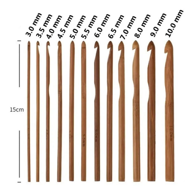 Set De 12 Crochet Bambu Madera (3mm A 10mm) - Baúl de Ayün