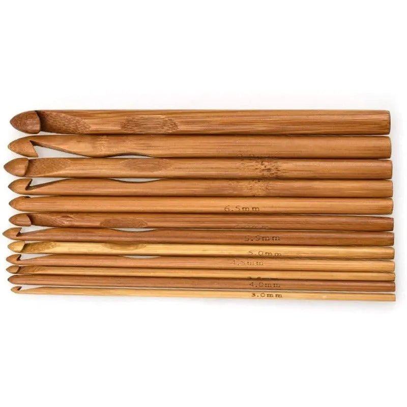 Set De 12 Crochet Bambu Madera (3mm A 10mm) - Baúl de Ayün