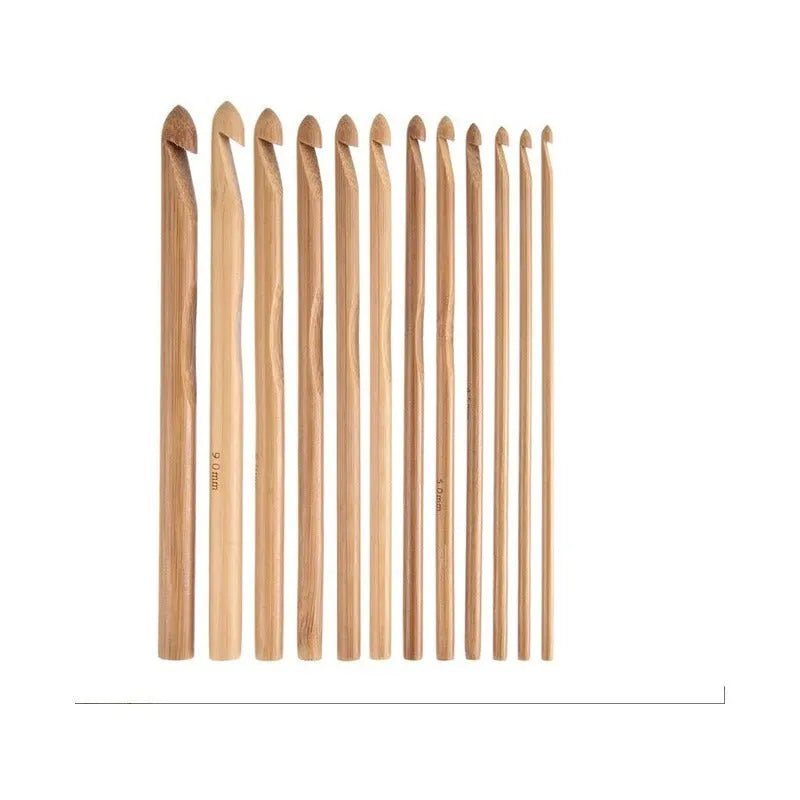 Set De 12 Crochet Bambu Madera (3mm A 10mm) - Baúl de Ayün