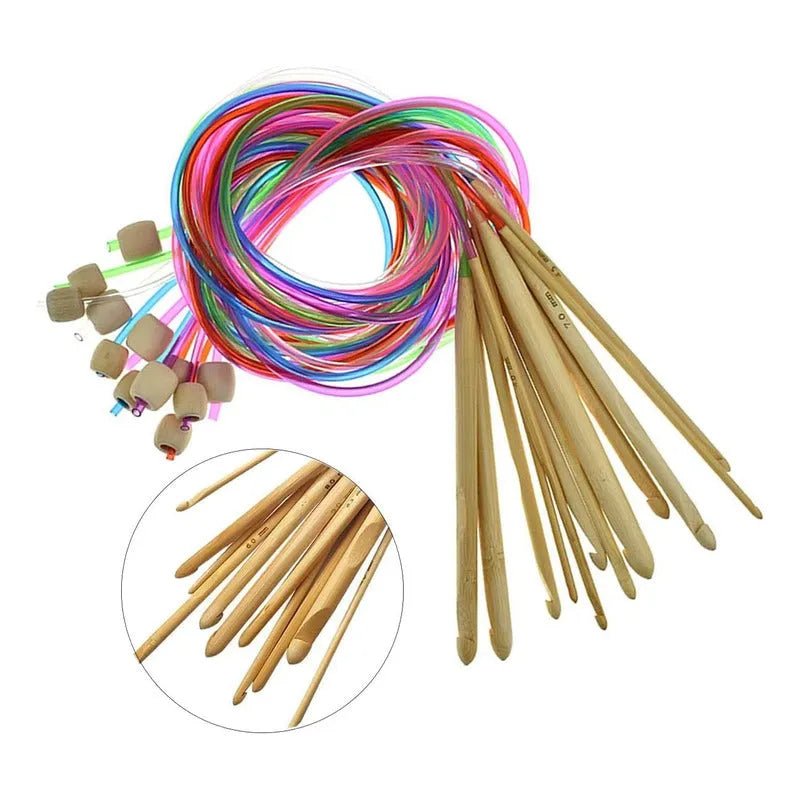 Set De 12 Crochet Tunecinos De Bambu 110cm De Largo Total - Baúl de Ayün