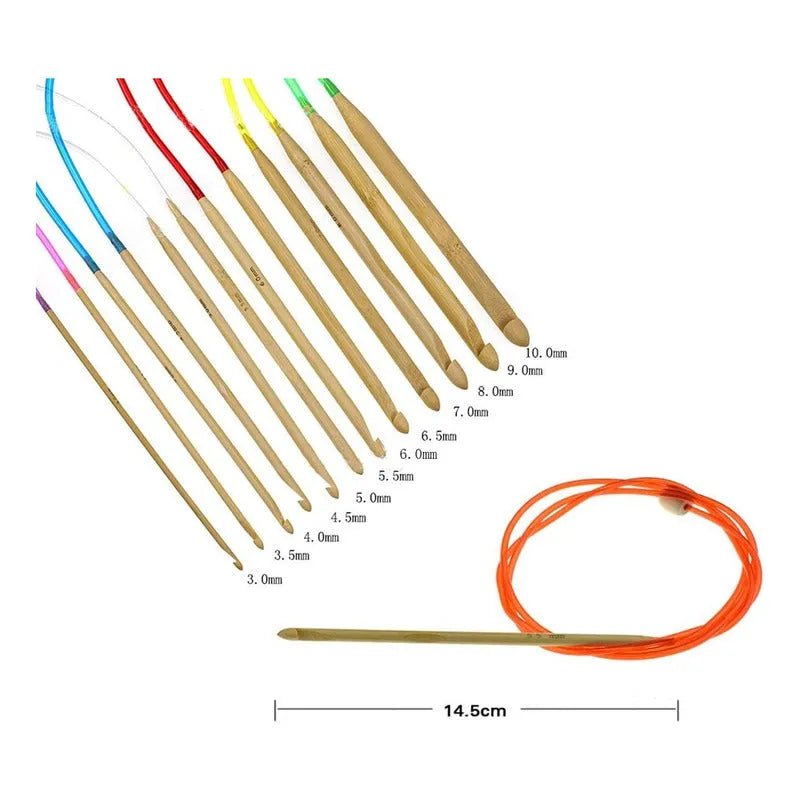 Set De 12 Crochet Tunecinos De Bambu 110cm De Largo Total - Baúl de Ayün