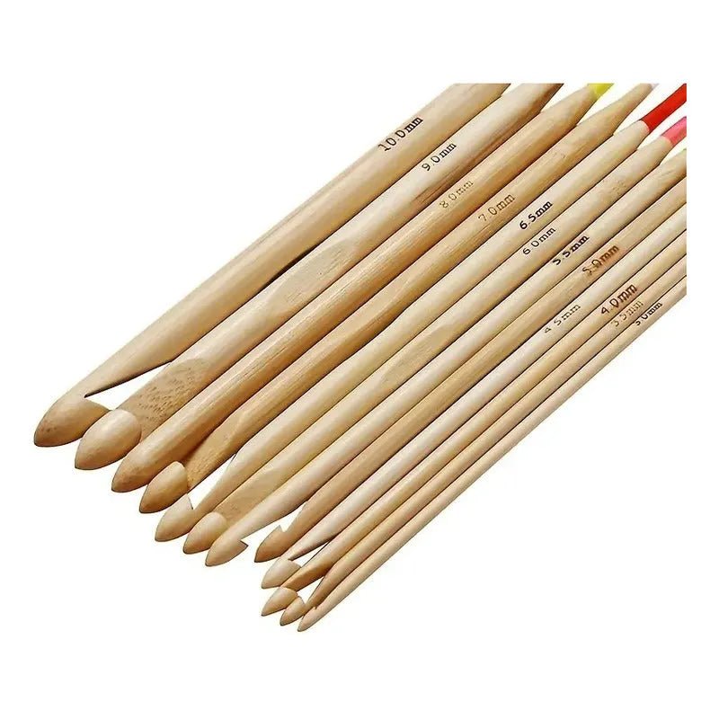 Set De 12 Crochet Tunecinos De Bambu 110cm De Largo Total - Baúl de Ayün