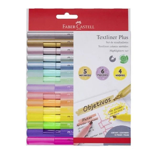 Set de 15 Destacadores Textliner Plus Especiales Faber - Castell - Baúl de Ayün