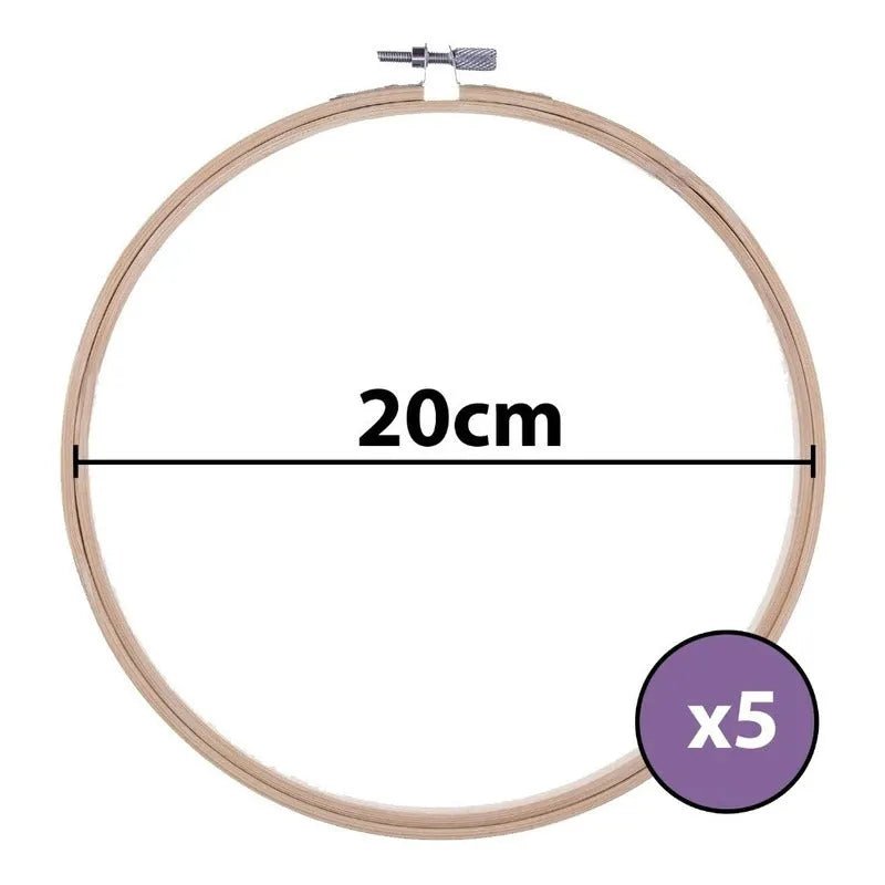 Set De 5 Bastidores De Madera Bambu Para Bordado 20 Cm X 5un - Baúl de Ayün