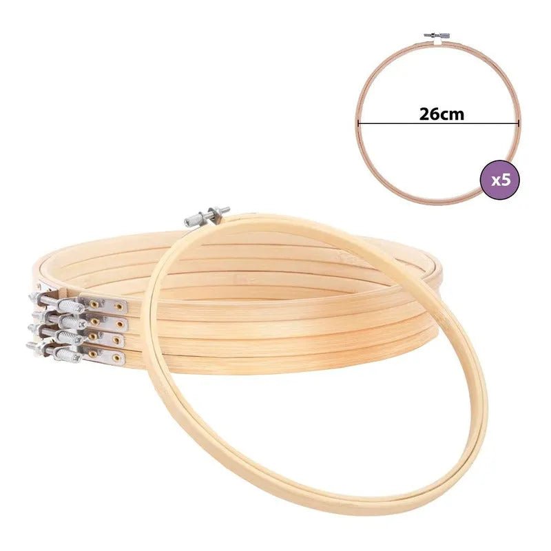 Set De 5 Bastidores De Madera Bambu Para Bordado 26 Cm X 5un - Baúl de Ayün