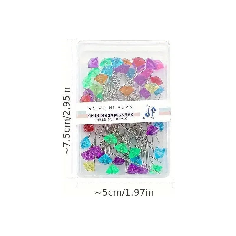Set De 50 Alfileres Para Costura Con Cabeza Forma Diamante - Baúl de Ayün